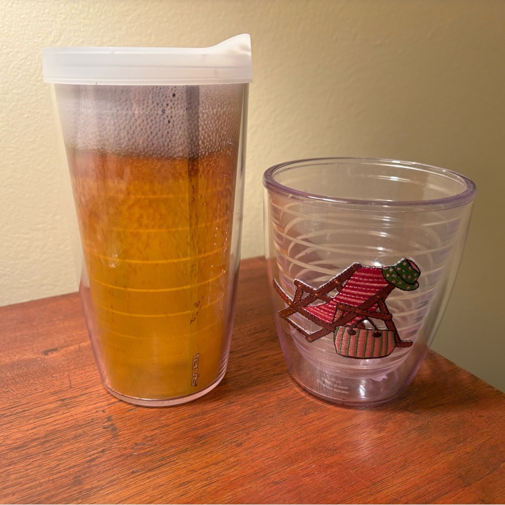 Tervis travel mug (faux beer) and Tervis Tumbler with Picnic Design